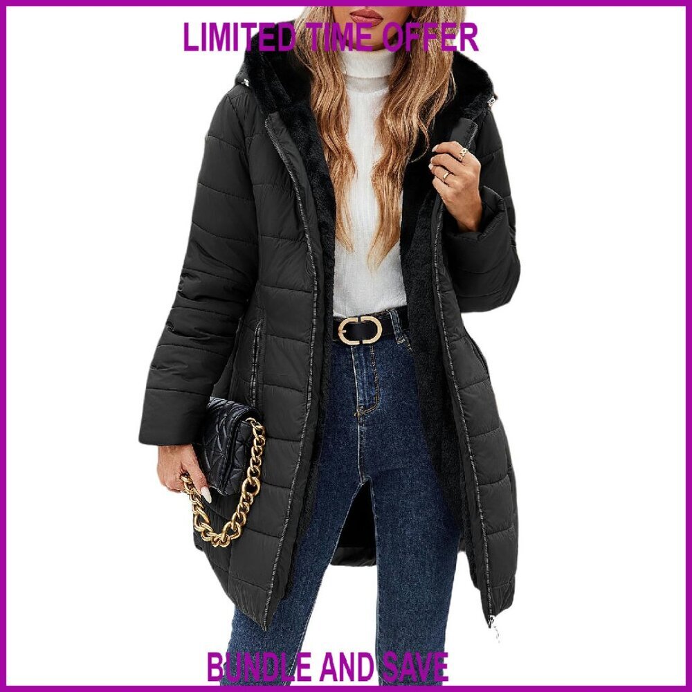 Women's Long Puffer Coat Fleece Lined Hooded Parka Windproof Winter Jacket